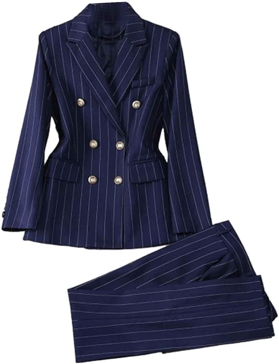 Women's Stripe Suit Two Pieces Jacket Pants Double Breasted Complete Outfit Office Work Activity