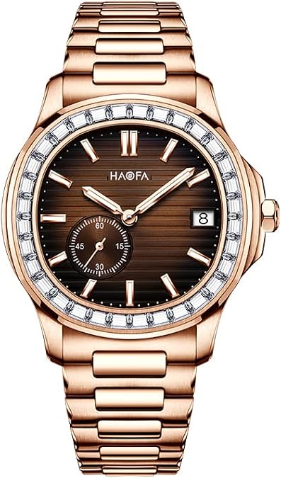 Haofa Micro-Rotor Automatic Mechanical Watch for Men 9.7MM Thin Second Disk Calendar Mens Watch Zircon Bezel Sapphire Stainless Steel Luminous Watch Business Casual 2290