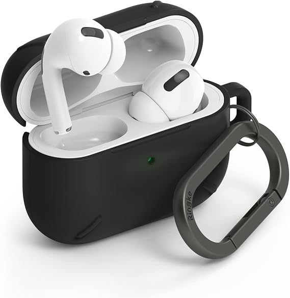Ringke Layered Case Designed for AirPods Pro, Hard PC (Visible Front LED) Shock Resistant Cover for AirPods Pro Case with Carabiner (2019) - Black