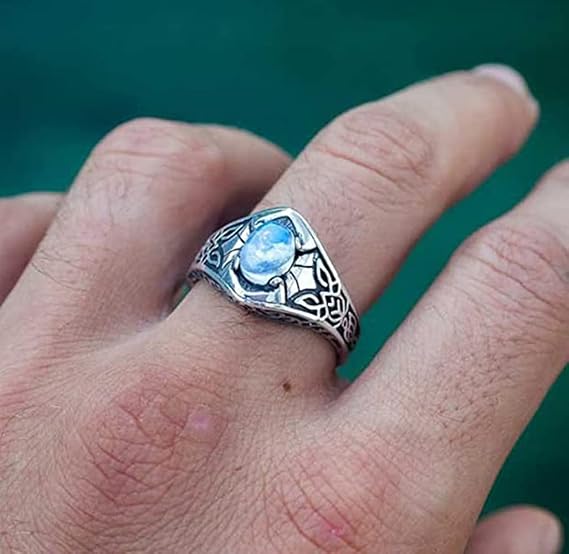 Cutesmile Vintage Pattern Silver Ring Oval Cut Moonstone Silver Ring (8)