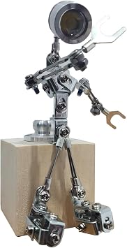 3D Metal Robot Model with Built-in Light, Steampunk Sparkling Silver Mechanical Lamp Model, A Delicate & Futuristic Tech-Style Desktop Ornament Gift for Home/Office