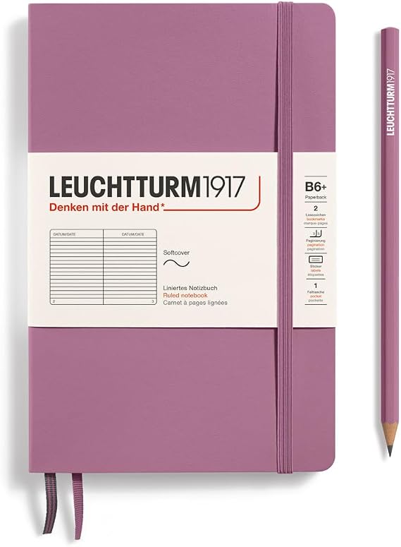 LEUCHTTURM1917 - Notebook Softcover Paperback B6+ 123 Numbered Pages for Writing and Journaling (Dusty Rose, Ruled)