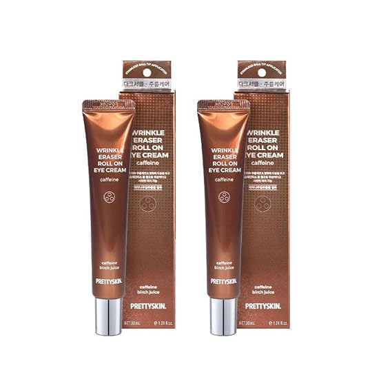 PRETTYSKIN Roll On Eye Cream 30ml/1.01fl.oz. with Vitamin A and Stainless Steel ball Tip for Wrinkle Eraser and Elasticity (Caffeine 2CT)