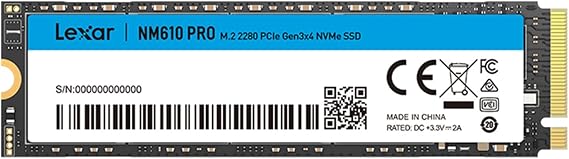 Lexar NM610PRO 500GB SSD, M.2 2280 PCIe Gen3x4 NVMe 1.4 dahili, 3300 MB/sn'ye kadar okuma, 1700 yazı, dahili 3D NAND Flash Solid State sürücü, dizüstü, masaüstü için