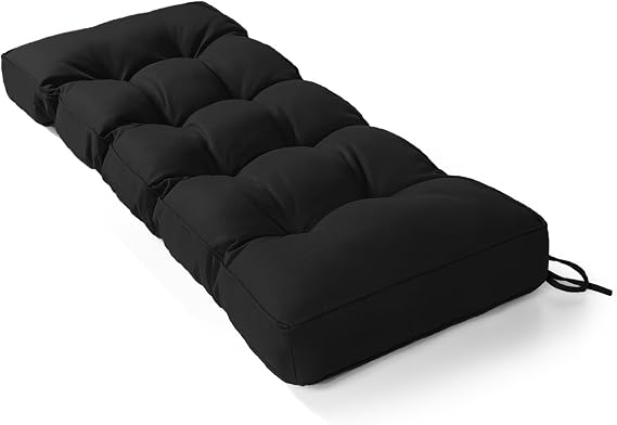 Bench Cushion 48 Inch - Outdoor Fabric, High-Density Foam, Non-Slip Bottom, Waterproof Durable Indoor Tufted Long Seat Cushion for Window Garden Furniture (Black, 48x18x4 Inch)