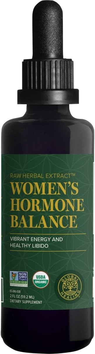 Global Healing Organic Womens Hormone Balance Drops Supports Mood, Vitality & Estrogen Balance - Promote Metabolism Wellness 2 fl oz