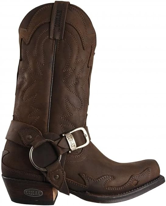 Loblan Boots 2661 Original Classic Square Toe Brown Leather Biker Bike Cowboy Western