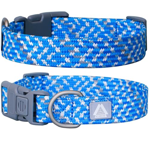 Dog Collar, Blue Reflective Nylon Collar with Safety Lock, Adjustable Neck 16-25, Soft and Durable for Large Dogs