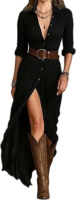 Qikaka Womens Long Sleeve Lapel V Neck Button Ruched Bodycon Sexy Nightclub Party Belted Dress