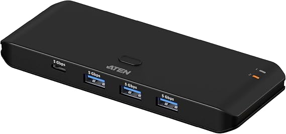 ATEN Essentials US4324 2 x 4 USB 3.2 Gen 1 Sharing Switch, Share 4 USB Peripherals Between Two Computers, 5 Gbps, Quick Switch, Compact, Remote Port Selector, Windows, macOS, MacBook, PC, Plug & Play