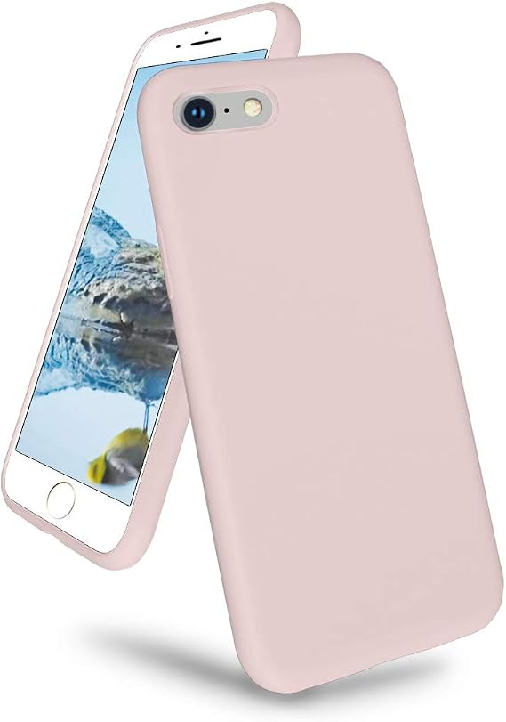 Compitable with iPhone SE2 2nd (2020)/iPhone 7/iPhone 8 Case, Slim Liquid Silicone Gel Rubber Cover with Soft Microfiber Lining, Full Body Shockproof Protective Case, Pink Sand