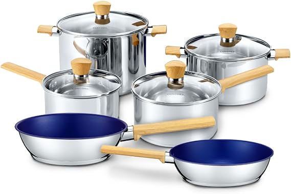 Concord 10 Piece Stainless Steel Cookware Set, includes Saucepans, Stock Pots and Pans/Skillets