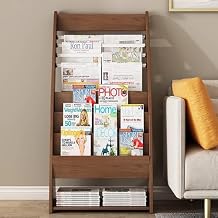JingNian Floor-Standing Wooden Magazine Rack, Large Capacity Brochure Display Stand Organizer for Office Library Shopping Mall(Wood)