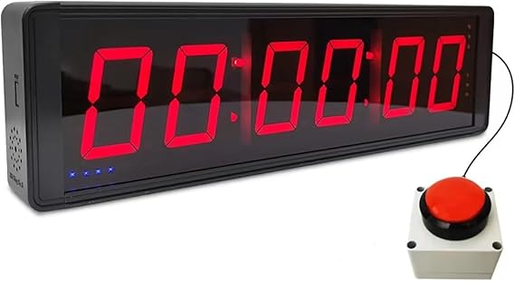 6-Digit Competition Timer with Stopwatch Button, Fitness Training Interval Timer LED Digital Wall Clock, Ideal for Gym, Game, Speed Races,3Inch