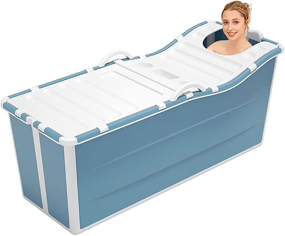 Portable Foldable Bathtub Bath Tub For Adult Twins Toddler Children,Extra Large Soaking SPA Freestanding Folding Bath Tub Bathtub,W WEYLAN TEC 53 inch Blue With Lid