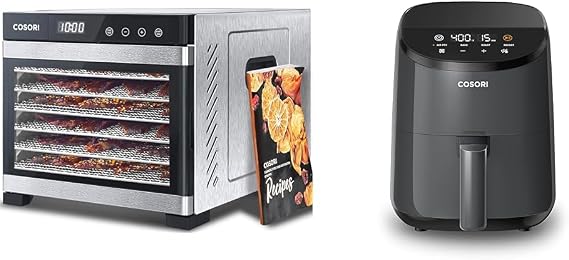COSORI Food Dehydrator for Jerky, Large Drying Space with 6.48ft2, 600W Dehydrated & Mini Air Fryer 2.1 Qt, 4-in-1 Small Airfryer, Bake, Roast, Reheat, Space-saving & Low-noise