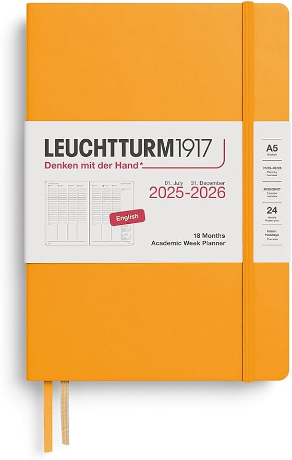LEUCHTTURM1917 372817 Academic Weekly Planner Medium (A5) 2026 18 Months 07.2025-12.2026 Rising Sun English