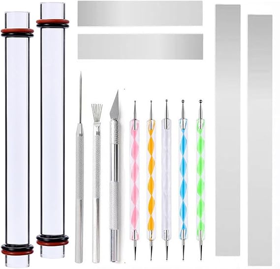 Takelablaze 14Pcs Polymer Clay Tool Kit Clay Rolling Pin with Thickness Rings, Tissue Blades, Slicer Knife, Dotting Tool for Pottery Craft, Carving, Dotting, Modeling, Shaping, Jewelry Making