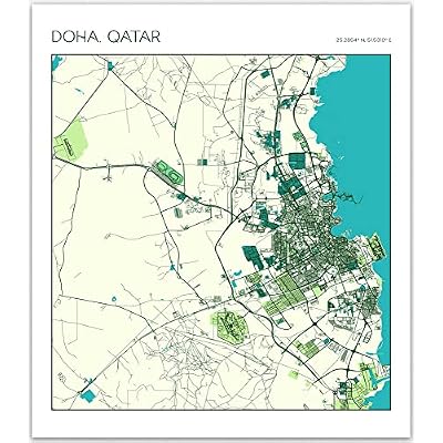 Doha Map Poster Print  Doha Qatar City Map Landmarks  Qatar City Prints Artwork, Qatar Poster, Doha Map Poster, Doha City Map Art Poster Print  Doha Qatar Travel Accessories Wall Art for Home Decor 12 x 16, Green