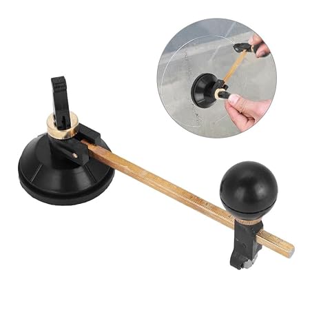 ZJchao Compasses Type Glass Cutter, 6 Wheel Compasses Circular Cutting Cutter with Suction Cup Circle(30CM)