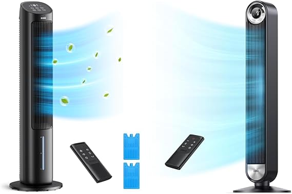 Dreo Tower Fans with 40" Evaporative Air Cooler, 80 Oscillating, Remote Control, 3 Modes 4-Speed Quiet Floor Fan and Upgraded DC 9 Speeds Ultra-Quiet Tower Fan for Bedroom