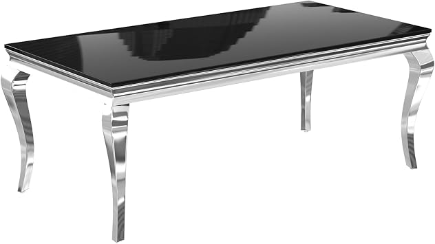 Acme Fabiola Dining Table in Stainless Steel and Black Glass
