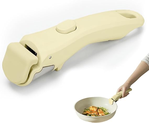Universal Removable Pot Handles Replacement - Cream White Detachable Grip with Quick-Release Button for All Cookware Models