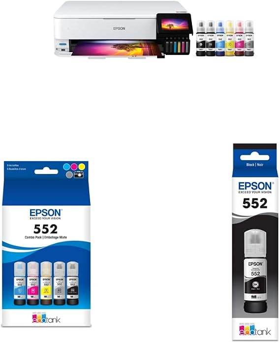 Epson EcoTank Photo ET-8550 Wireless Wide-Format All-in-One Supertank Printer & T552920 High Capacity Bottle Ink & Epson Claria ET Premium T552020 Bottle Ink - Black