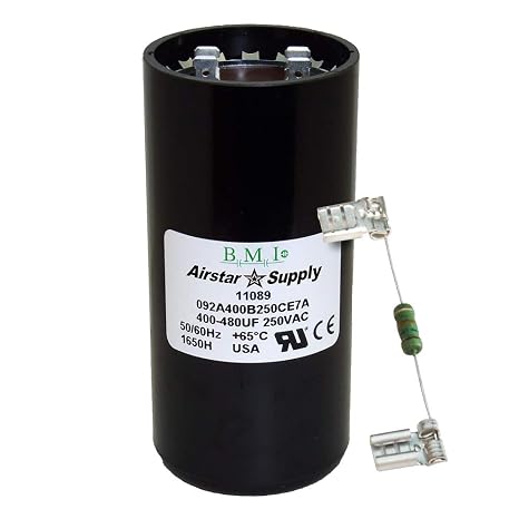 400-480 uF x 220 250 VAC - BMI/USA Start Capacitor # 092A400B250CE7A with Bleed Resistor