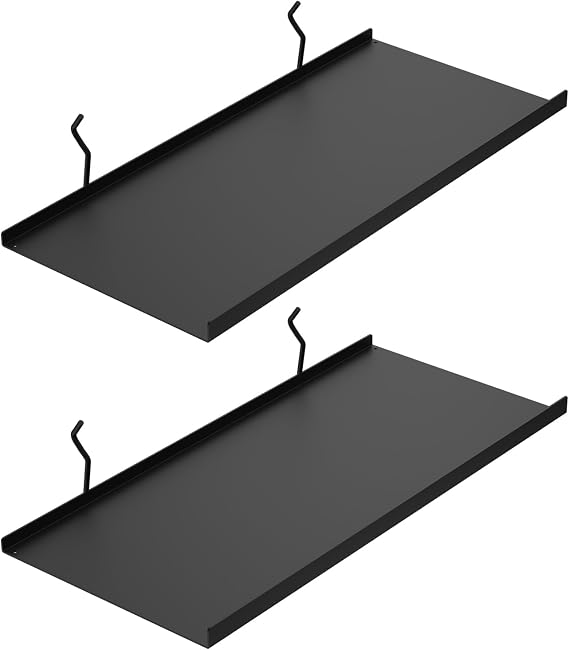 17X8 Inch Pegboard Shelves Set of 2, Large Peg Board Shelf, Black