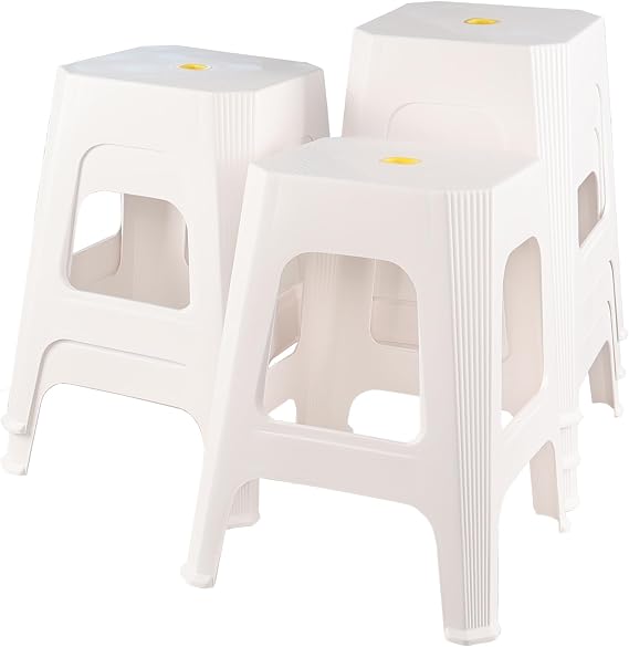 6 Pack White Square Stacking Stools, 18.9 Inch Nesting Stools | Plastic Material, Reinforced Grid Support Structure, Nestable Stools for Home Classroom Indoor Spaces
