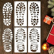 4 Pcs 5.5 * 12inch Large Santa Footprints, Christmas Stencils for Painting, Elf Foot Print Stencils, Reusable Plastic Templates for Wood, Floor Decorations