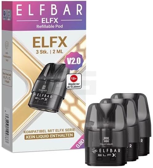 ELFX Refillable Pods V2.0 Pack of 3 2ml 0.8 Ohm - Compatible Replacement Pods for ELFX Series Refillable No Liquid