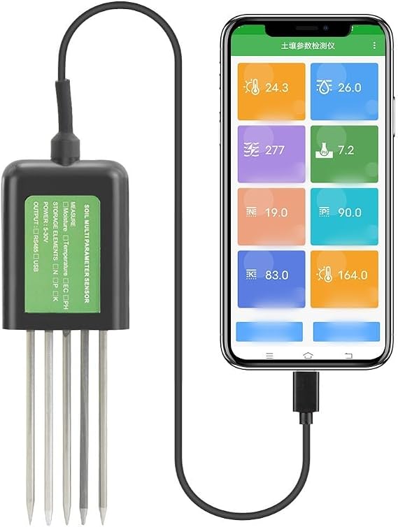 Oniissy 7 In 1 USB Soil Sensor For Smart Soil Tester With PH/Temperature/Moisture/Nutrient Measuring Functions - USB Conntivity Waterproof