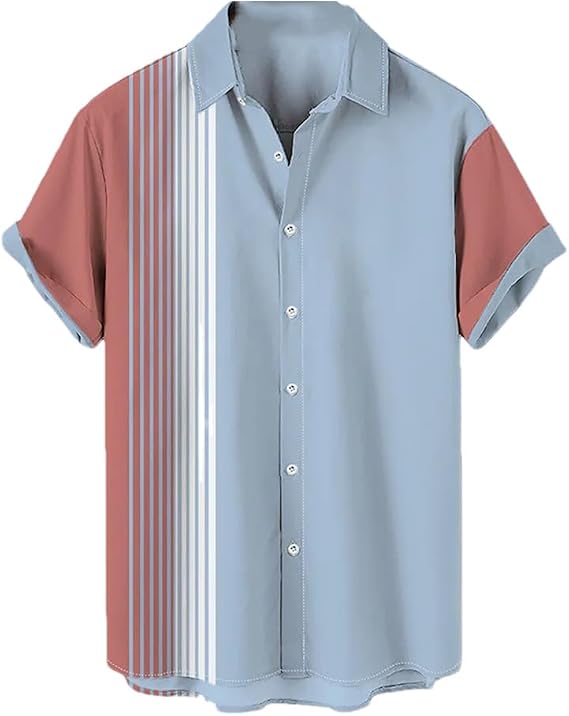 Men's Striped Shirt Short Sleeve Casual Business Shirt Oversized Street Tops T Shirt