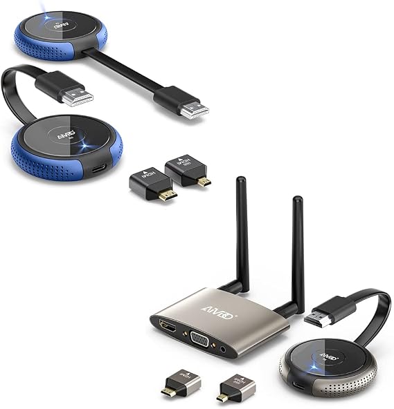 Wireless HDMI Transmitter and Receiver 4K 2 Kits, HDMI VGA Extender for PC, Laptop, Phone, Camera, Blu-ray, Netfix, DVD to Monitor, Projector, HDTV