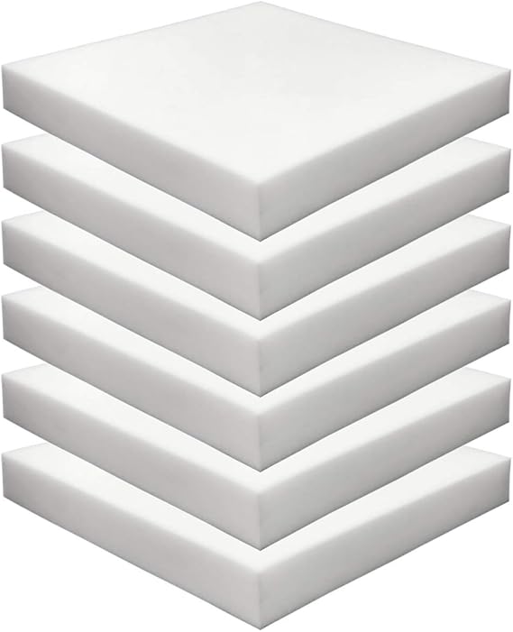 Foamma 6-Pack 2" x 18" x 18" High Density Upholstery Foam - Chair Cushion Square Foam for Dining Chairs, Wheelchair Seat Cushion Replacement