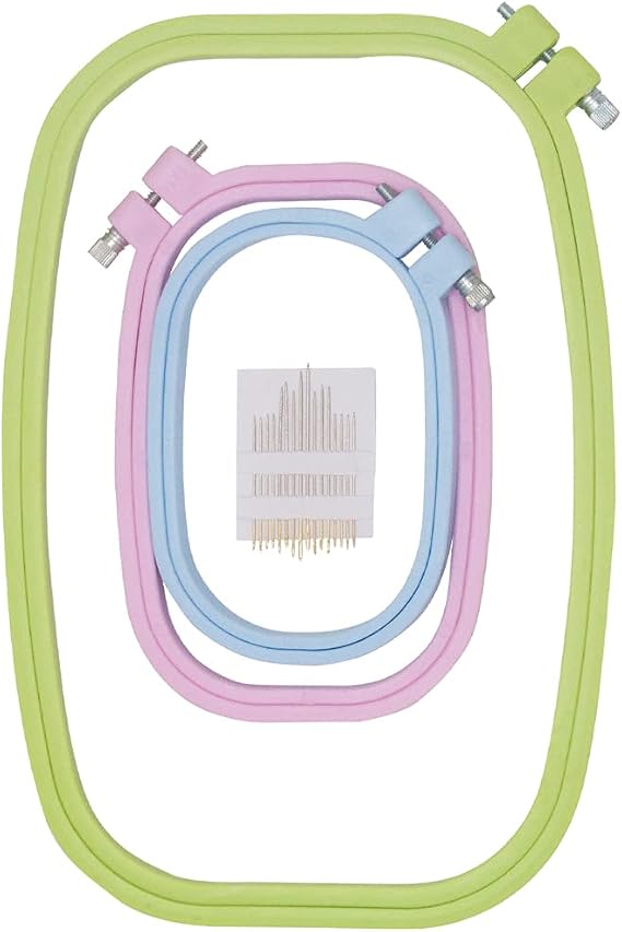 3 Pieces 3 Sizes Square Embroidery Hoops Plastic ABS Cross Stitch Hoops for DIY Embroidery Craft,with 16pcs Gold Eye Sewing Needles