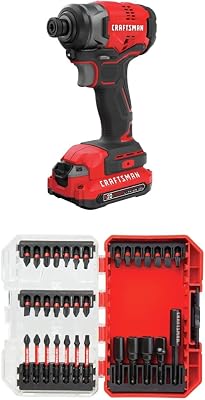 CRAFTSMAN V20 Impact Driver Kit, Cordless with DrillDriver Set, Impact Ready Bits, 33 Pieces CMCF810C1 & CMAF1333