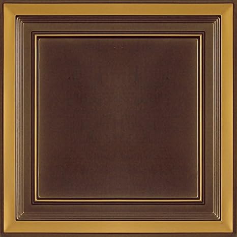 Euro-Deco Decorative Ceiling Tiles Tin Look PVC 2'x2' 24"x24" Drop in Glue Up Pack of 30 - D2331 (Antique Gold)
