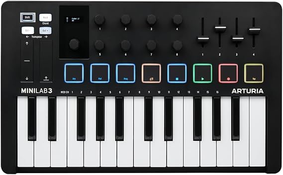 Arturia Minilab 3 Black, Keyboard, Black and White