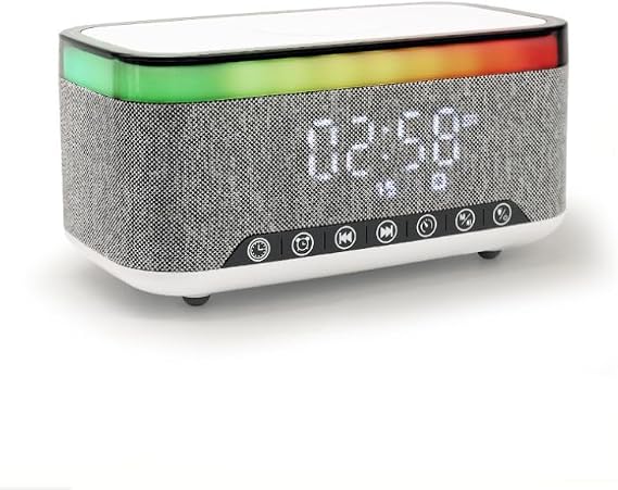 Jedel Bluetooth Hoparlör Kablosuz Şarj Özellikli Masa Saati, Gece Lambası, Çalar Saat