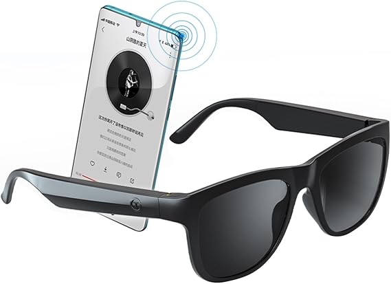 GS01 Smart Bluetooth Sunglasses, Audio Sunglasses With Speaker,Polarized lens, Touch Control, Open Ear Music and Hands-Free (Black)
