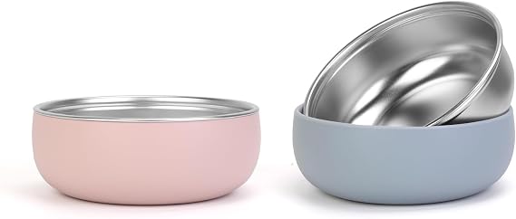 ShineMe Stainless Steel Baby Bowls 2 Pack with Colorful Silicone Sleeves | Toddler Bowls with Removable Sleeve, Unbreakable Kids Bowls Non-Slip for Candy, Soup, Cereal, Yogurt, Snacks...