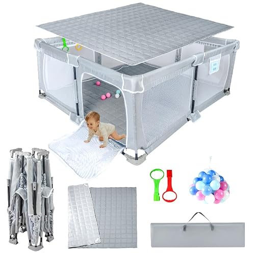 Foldable Baby Playpen 50x50,playpen for Babies and Toddlers with Mat,Portable Play Yard with Breathable Mesh Gates,Indoor Outdoor Baby Fence Play Area with Mat,Storage Bags,Handlers