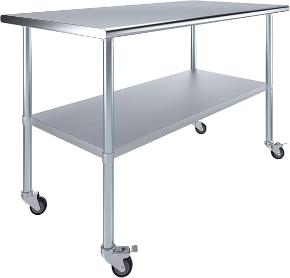 KPS 60" x 30" Commercial Stainless Steel Work Prep Table with Wheels, NSF