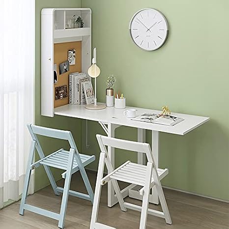 Folding Wall Mounted Desk and Dining Table | Foldaway Table for Kitchen and Living Room | Heavy Duty Wall Mount Table (White_Fold Up Table)
