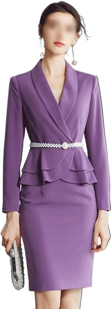 Fashion Light Mature Wind Suit Sheath Dress Celebrity Temperament Slim Ruffled OL Suit Professional Dress Spring
