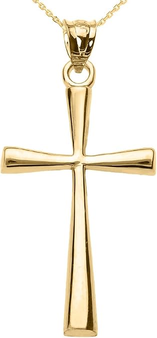 10K Yellow Gold Simple Classic Flared Cross Pendant Necklace with Rolo Chain - Choice of Necklace Length