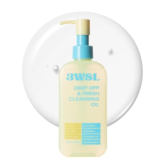 3W8L Deep Off & Fresh Cleansing Oil Fast emulsifying Korean pore care cleanser, gentle daily makeup & sunscreen remover with Jojoba & Centella, dissolves sebum & blackheads, hydrating fresh finish